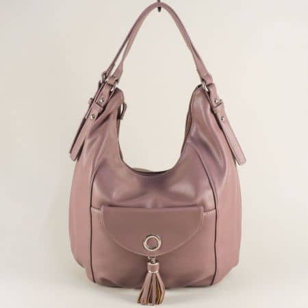 Френска дамска чанта, тип торба с пискюл в розов цвят ch5637-5rz