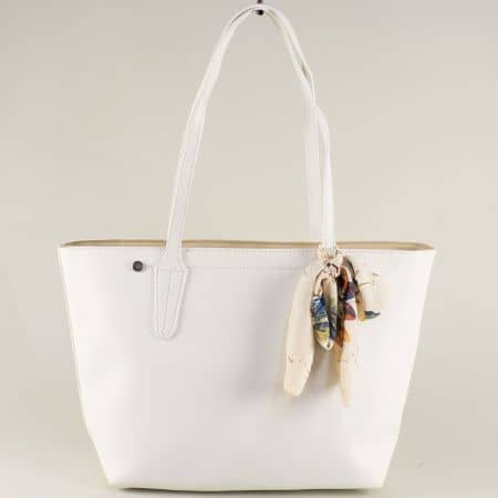 Бяла дамска чанта с две дръжки със средна дължина ch5719-2b