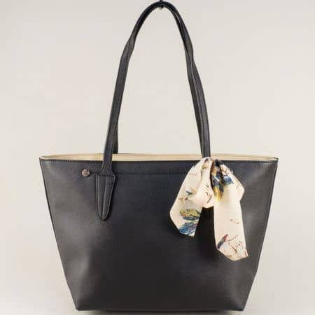 Черна дамска чанта с две дръжки със средна дължина ch5719-2ch