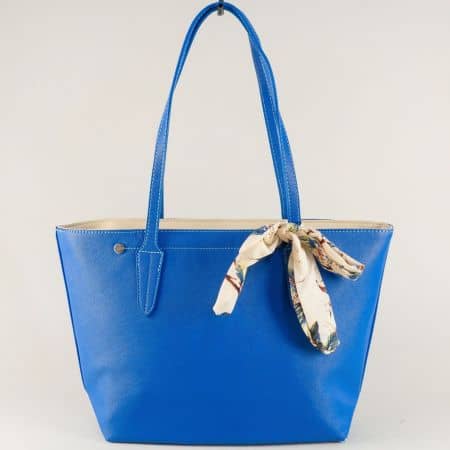 Синя дамска чанта с две дръжки със средна дължина ch5719-2s