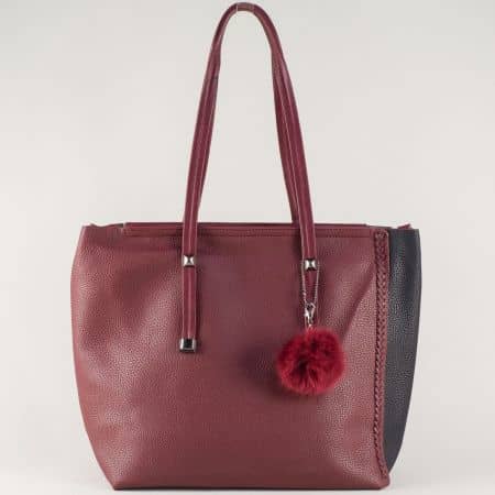 Атрактивна дамска чанта с две лица и органайзер в черно и бордо ch571bd