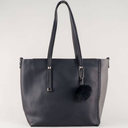 Ежедневна дамска чанта в черно и сиво с огранайзер и две лица ch571ch