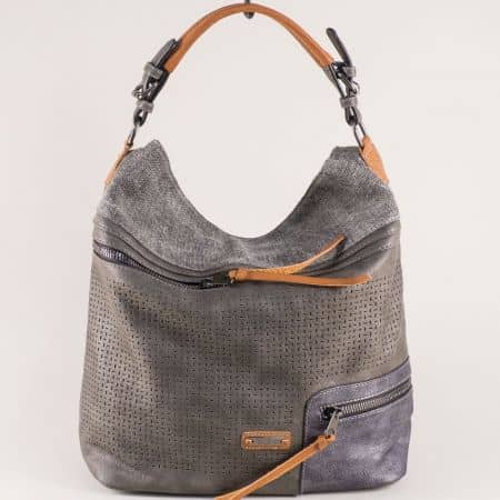 Дамска чанта, тип торба в кафяво и сиво- DAVID JONES ch57791ch