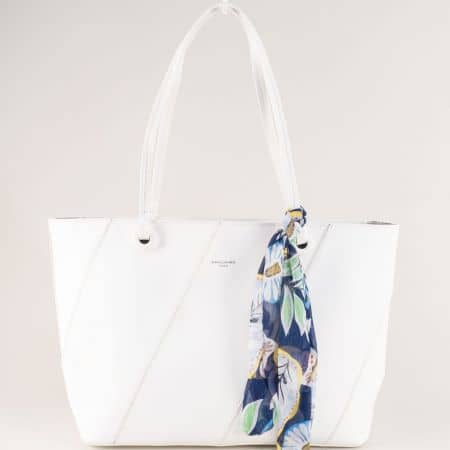 Бяла дамска чанта с органайзер- DAVID JONES ch5911-2b