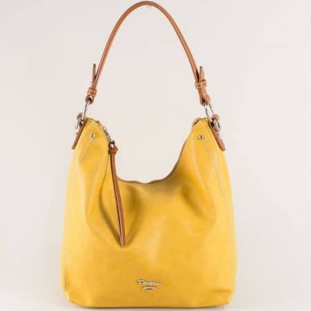 Жълта дамска чанта, тип торба с дълга и къса дръжка ch5914-1j