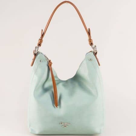 Светло зелена дамска чанта, тип торба с дълга и къса дръжка ch5914-1z