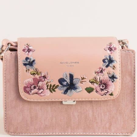Розова дамска чанта с флорален мотив- DAVID JONES ch5997-1rz
