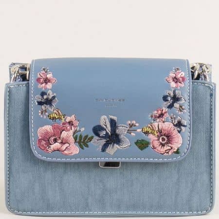 Синя дамска чанта с флорален мотив- DAVID JONES ch5997-1s