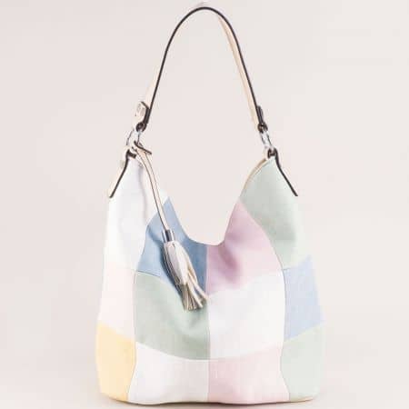 Дамска чанта в бяло, жълто, бежово, розово, зелено и синьо ch6020bj