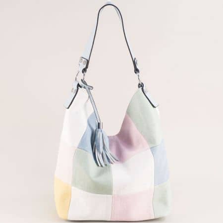 Дамска чанта, тип торба в бяло, розово, зелено и синьо ch6020s