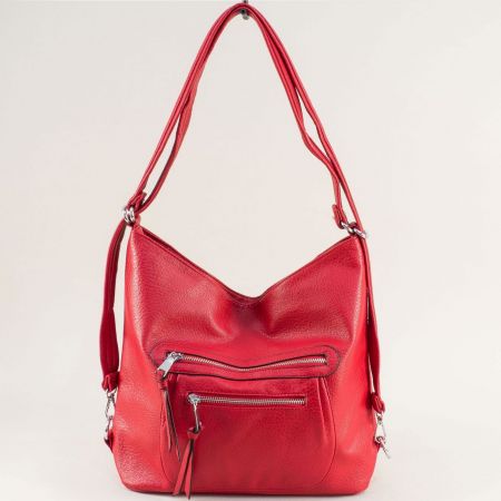 Червена дамска чанта с къса и дълга дръжка за през рамо ch6102chv