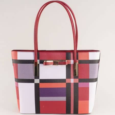 Дамска чанта в бяло, червено, лилаво и черно ch61411chv