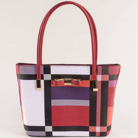 Дамска чанта в лилаво, червено, черно и бяло ch6141chv