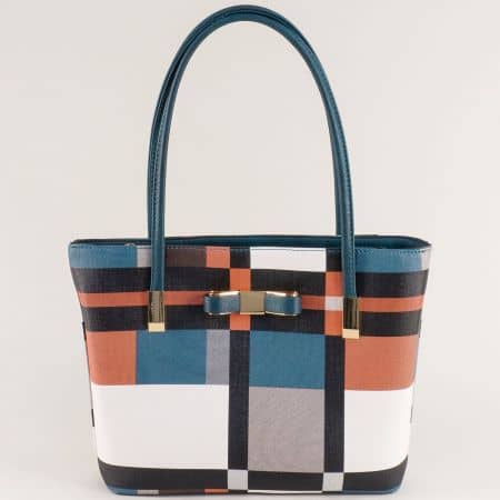 Дамска чанта в черно, бяло, синьо и оранж ch6141s