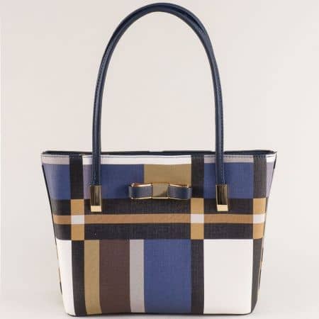 Дамска чанта в синьо, черно, бежово и бяло ch6141ts