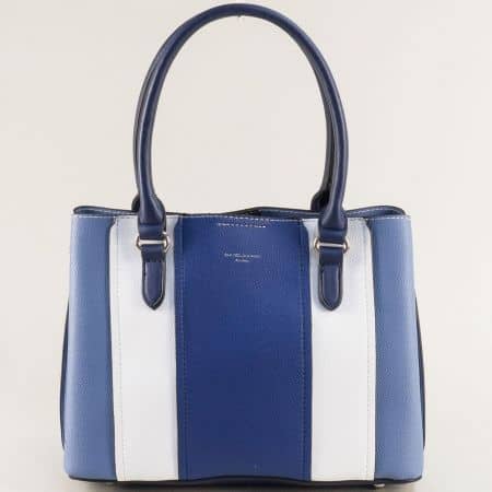 Дамска чанта- DAVID JONES в бяло и синьо с три прегради ch6258-2s