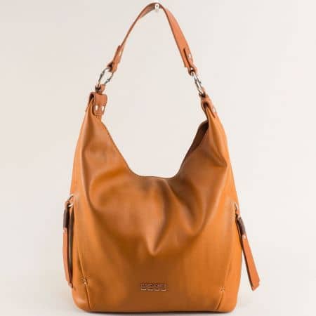 Кафява дамска чанта, тип торба- DAVID JONES с къса и дълга дръжка ch6276-1k