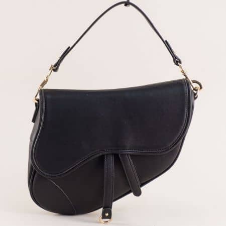 Дамска чанта в черен цвят с къса и дълга дръжка ch6280ch