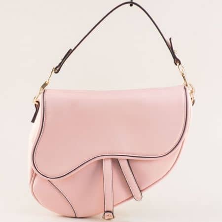 Дамска чанта в розов цвят с къса и дълга дръжка ch6280rz