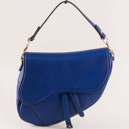 Дамска чанта с къса и дълга дръжка в син цвят ch6280s