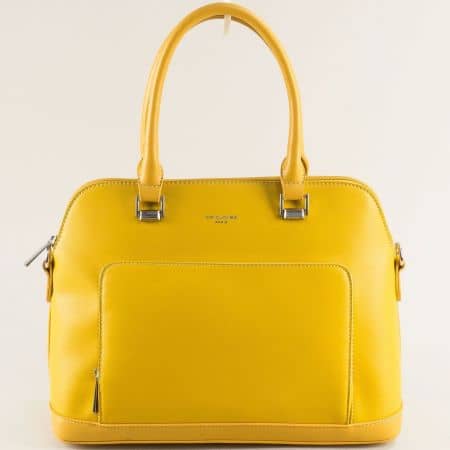 Дамска чанта в жълто с две къси и дълга дръжка- DAVID JONES ch6307-3j