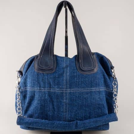 Тъмно синя дамска чанта с две къси и дълга дръжка ch645tds