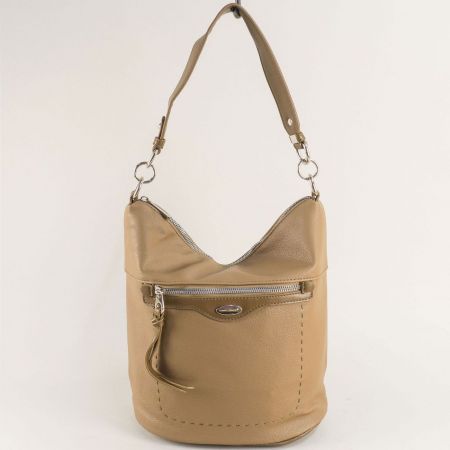 Бежова дамска чанта с къса и дълга дръжка David Jones ch6603-2bj