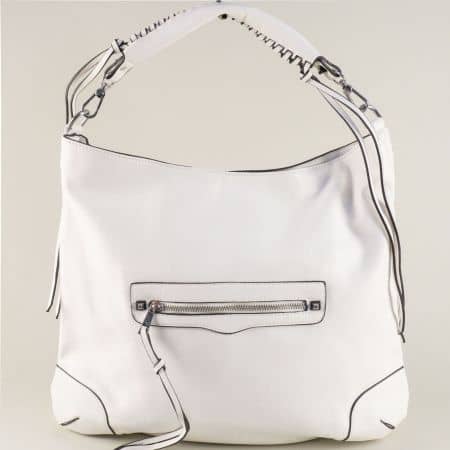 Бяла дамска чанта, тип торба с практично разпределение ch663536b