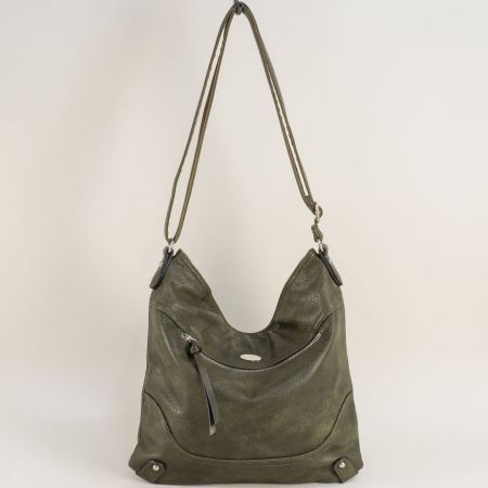 Зелена дамска чанта с преден джоб с цип David Jones  ch6653-3z