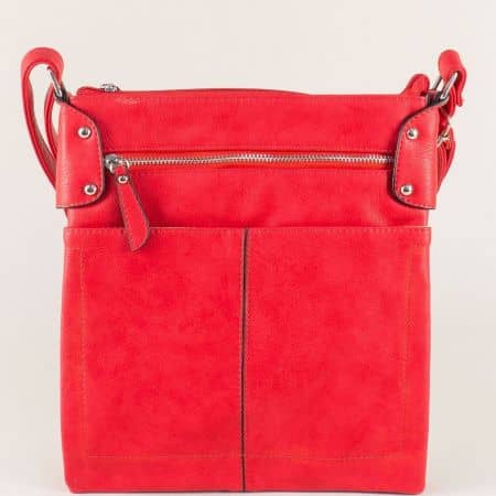 Червена дамска чанта с дълга дръжка и три прегради ch6661154chv