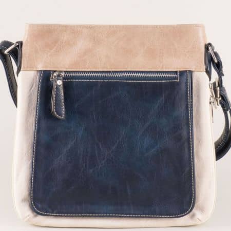Дамска чанта с дълга дръжка в бежово, кафяво и синьо ch666453bj