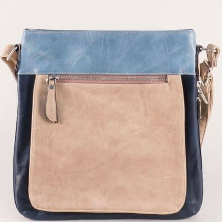 Дамска чанта с дълга дръжка в кафяво и синьо ch666453s