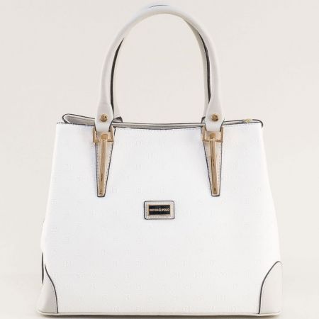 Модерна дамска чанта с ефектен дизайн в бяло ch6670b