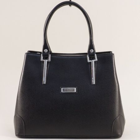 Изчистена класическа дамска чанта в черен цвят с метален ефект ch6670ch