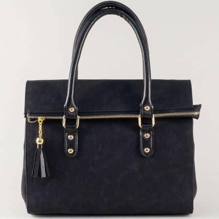 Стилна дамска чанта в черно с две къси и допълнителна дълга дръжка ch671ch