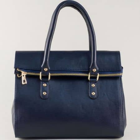 Синя дамска чанта с две къси и допълнителна дълга дръжка ch671s