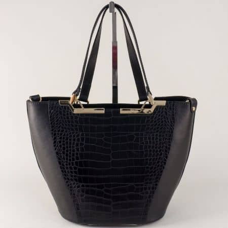 Дамска чанта в черен цвят с кроко принт- БЪЛГАРИЯ ch672krch