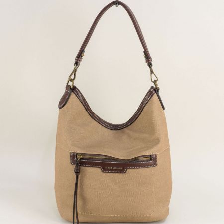 Ежедневна дамска чанта тип торба в бежов цвят с кафяви дръжки ch6801-3bj