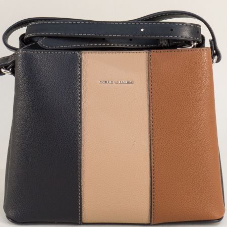 Дамска чанта в черен цвят в комбинация с бежово и кафяво ch6811-1ch