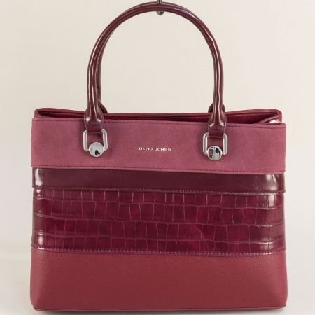 Дамска елегантна чанта в бордо цвят кроко принт  ch6817-2bd
