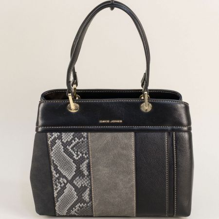 Черна дамска чанта с змийски принт и две дръжки ch6819-2ch