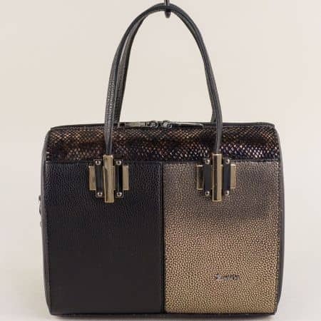 Дамска чанта в бронз и черно с частичен змийски принт ch688chbrz