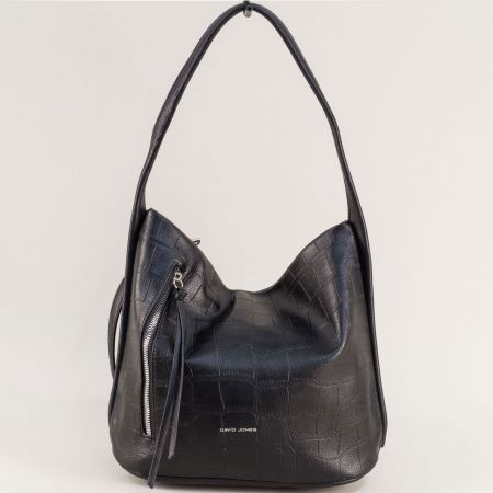 Черна дамска чанта на DAVID JONES с къса и дълга дръжка ch6929-2ch