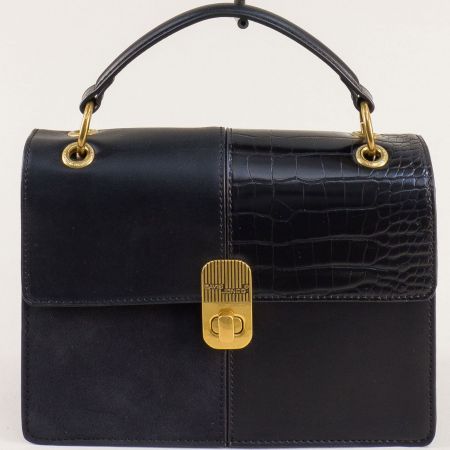Дамска чанта в черен цвят с прехлупващ се капак и две дръжки ch6932-2ch