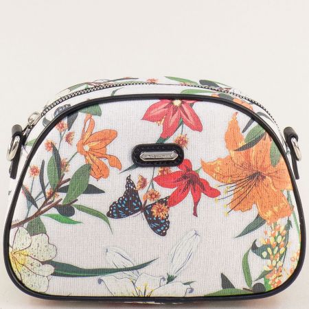 Малка дамска чанта в бежов цвят с флорални мотиви ch6940-1bj