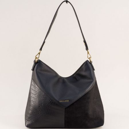 Ежедневна дамска чанта в черна кожа и велур ch7003-3ch