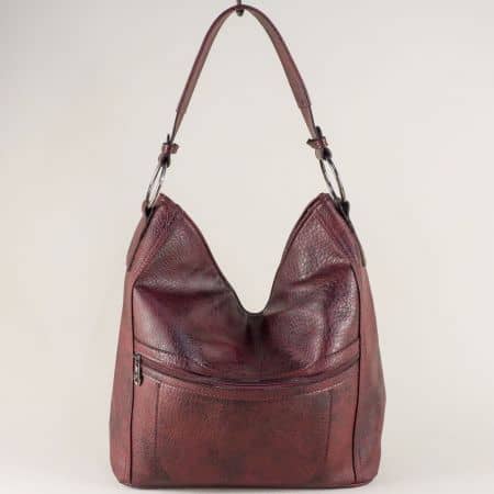 Дамска чанта с практично разпределение в цвят бордо ch712bd