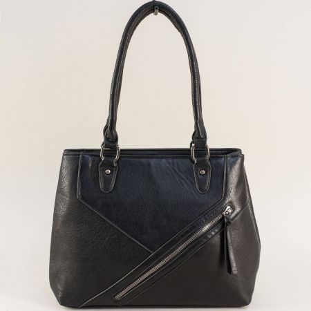 Дамска чанта в черен цвят с къса и дълга дръжка ch7191ch