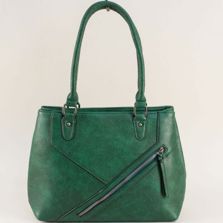 Стилна зелена дамска чанта с метален цип ch7191z