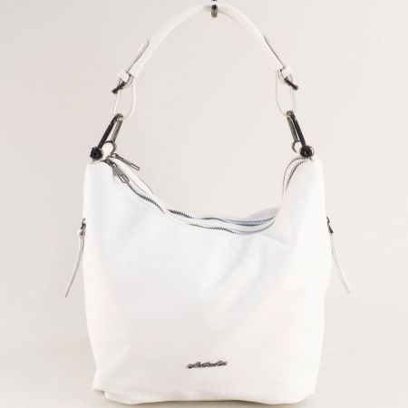 Дамска чанта в бял цвят с два ципа и къса дръжка ch753b